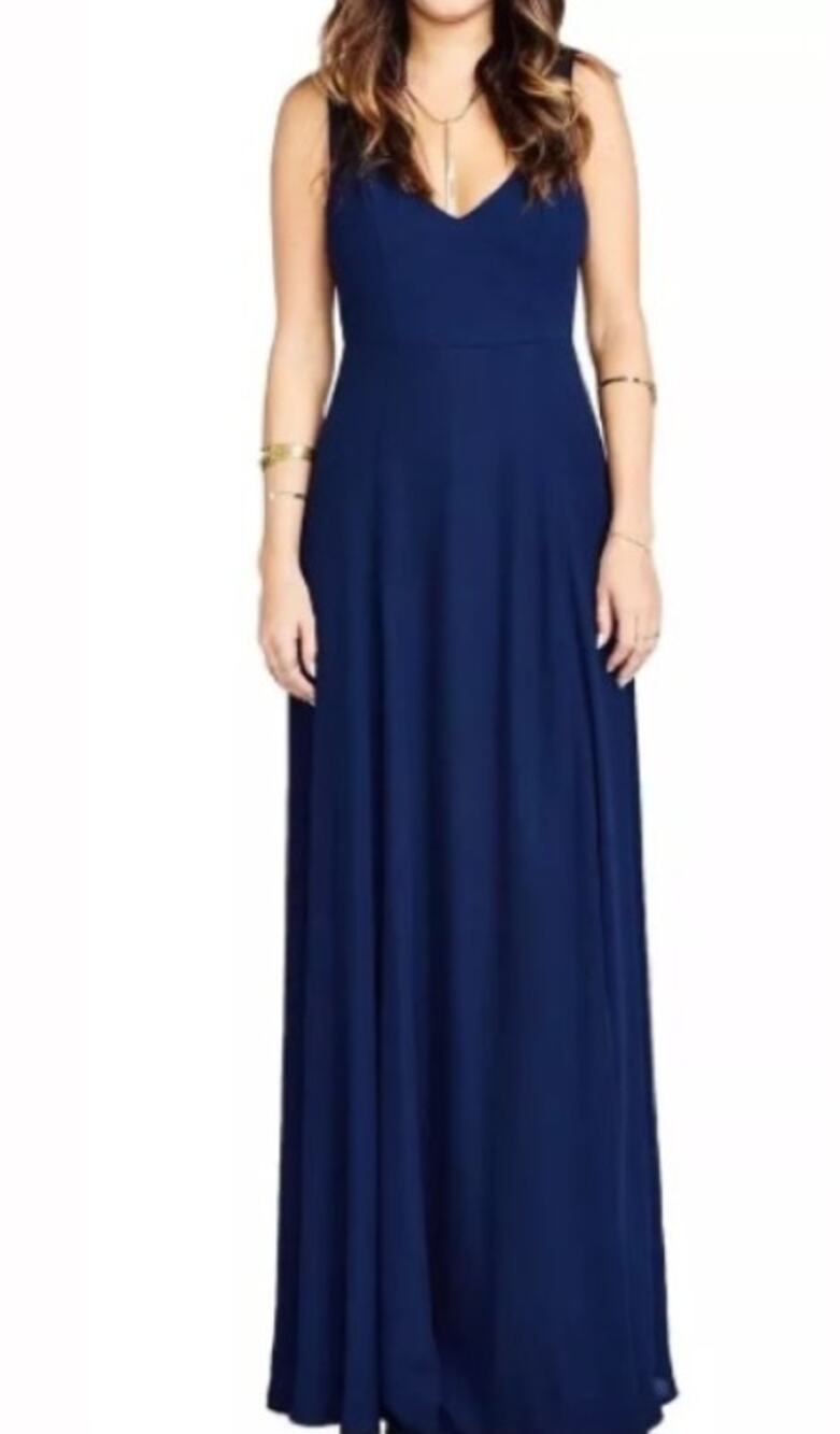Show Me Your Mumu Jenn Dress Deep V Back Formal Maxi Dress Navy Blue Size XSmall